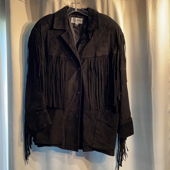 cedars Jackets & Blazers - Vintage Black Leather Suede Fringed Jacket, Size L